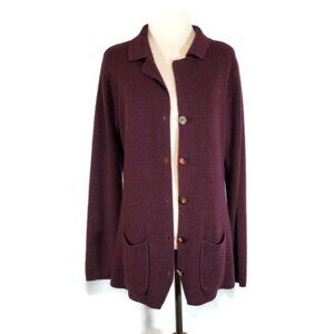 Metropolitan New York Button Cardigan Pockets Burgundy Purple Eggplant Large